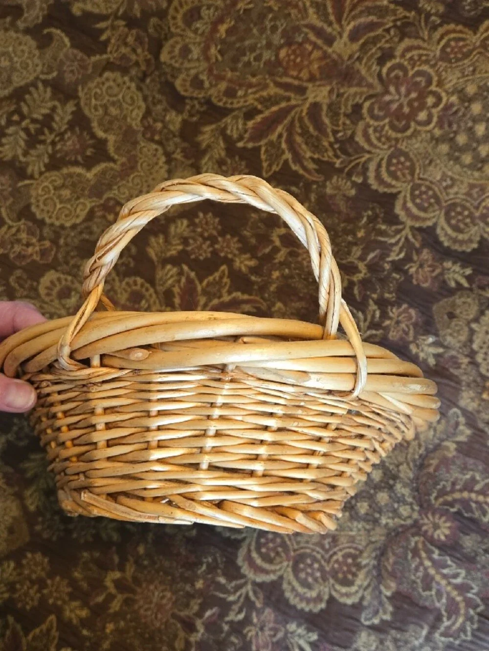 Natural Tan Color Sturdy Oval Woven Basket with Dual Handles